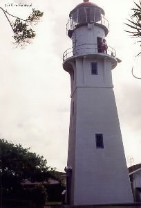 A visitor walks the tower.