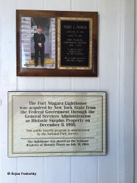 Plaque commemorating Terry Yonker, Fort Niagara Lighthouse Keeper.