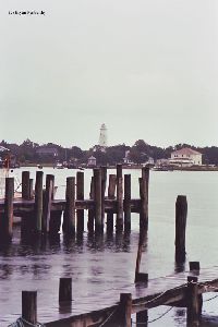 The lighthouse as viewed from across Silver Lake.