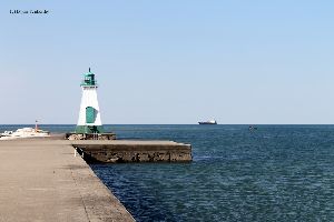 The lighthouse and a freighter.