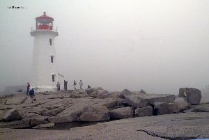 The lighthouse sits on a granite outcropping.