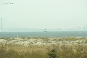 The tower with the Verrazano-Narrows Bridge in the background.