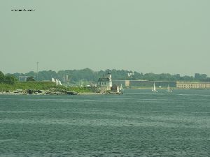 The lighthouse with the Fort Adams in the background.