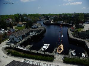 View from the observation area at the top of the lighthouse. This is a view of the Seaport.