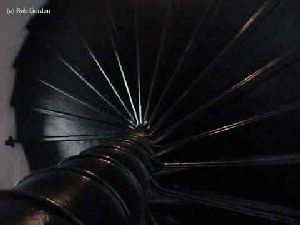 The recently repainted steps to climb the tower.