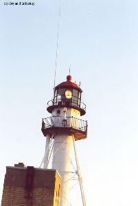 Close up of the lantern room with light on.